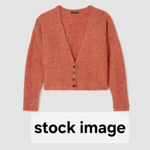 Eileen Fisher Sz M Mohair Plush Mélange Deep V-Neck Cropped Boxy Button Cardigan